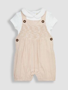 JOJO Maman Bebe Tan 2-Piece Smocked Dungarees & Bodysuit Set NEW